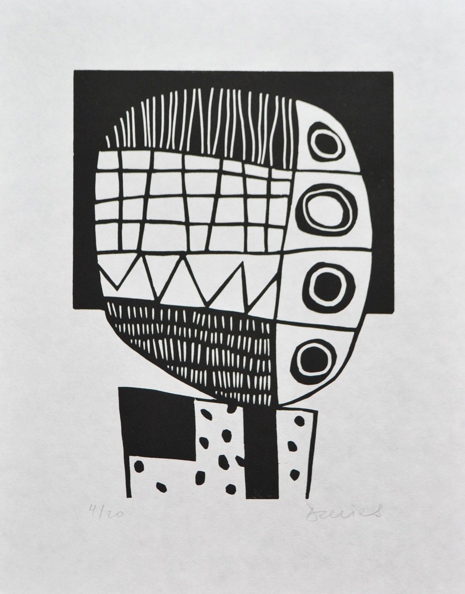 Abstract Linocut By Julian Davies, 9 X 11", Chatterbox, Original Artwork