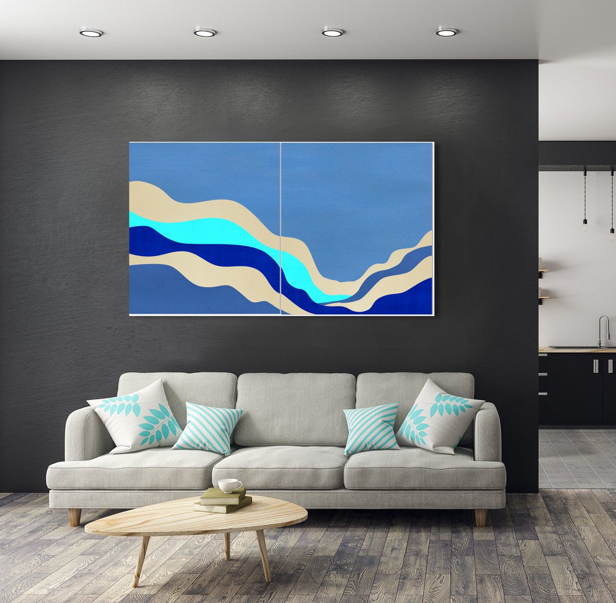 Abstract Landscape Acrylic Painting By Marina Krylova, 55 X 31", Contemporary Landscape #34, Original Artwork