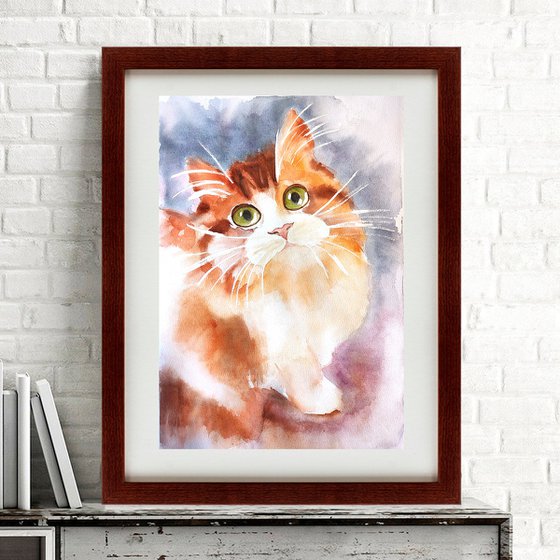 Fluffy cat watercolor