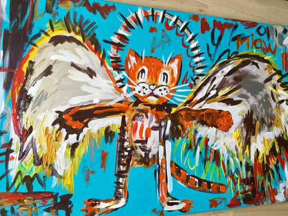 101x61cm Cat La Fallen Angel version of famous painting by Jean-Michel Basquiat