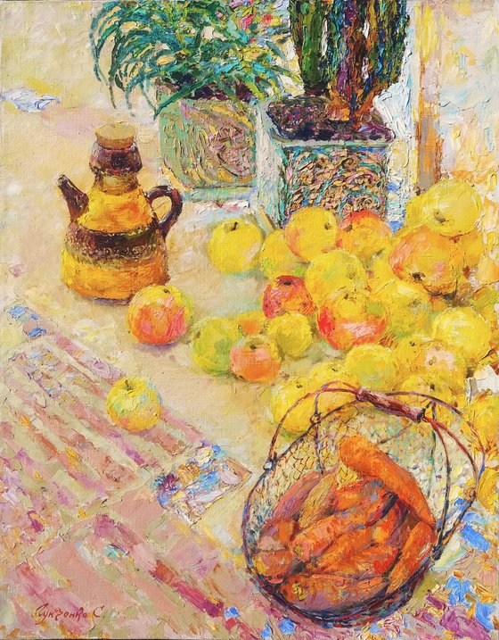 Mosaic of sunlight in autumn apples