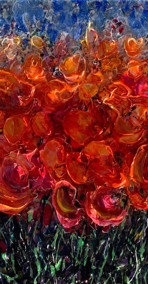 Abstract Poppy Field  10"X 8" X 0.5" by Lena Owens at OLena Art