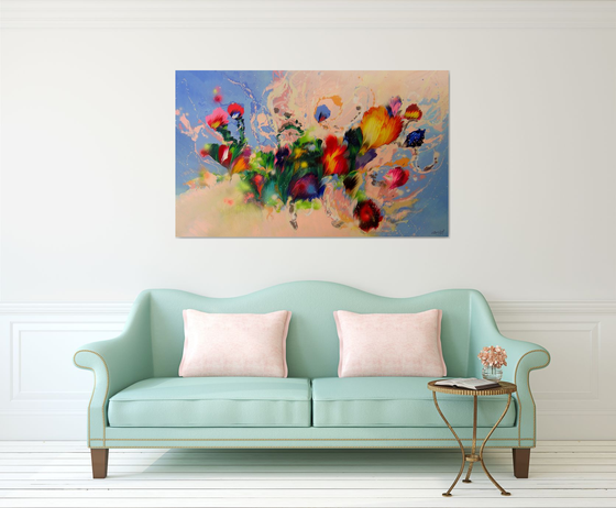 63" Extra Large Floral Abstract painting "Dance of flowers"