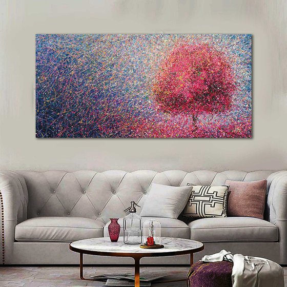 Sakura Original pink abstract tree Tender Light painting Spring blossom Large abstract landscape Cherry Blossom