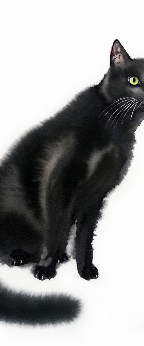 Black Cat In-waiting by Olga Beliaeva Watercolour