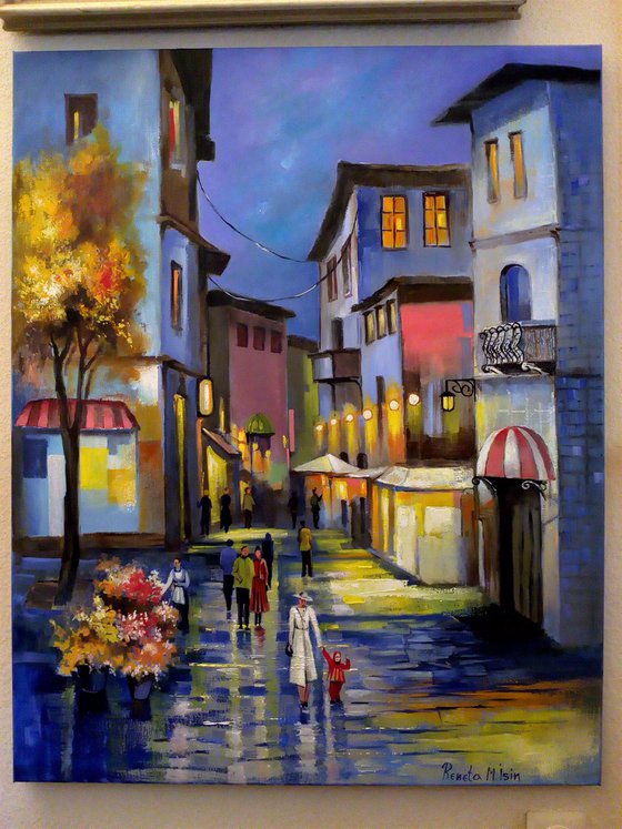 " Latin Quarter " - Paris Old Town - 80 x 100cm Original Oil Painting XL Large