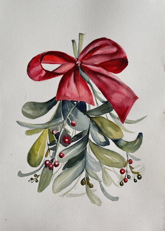 Branch of Christmas mistletoe