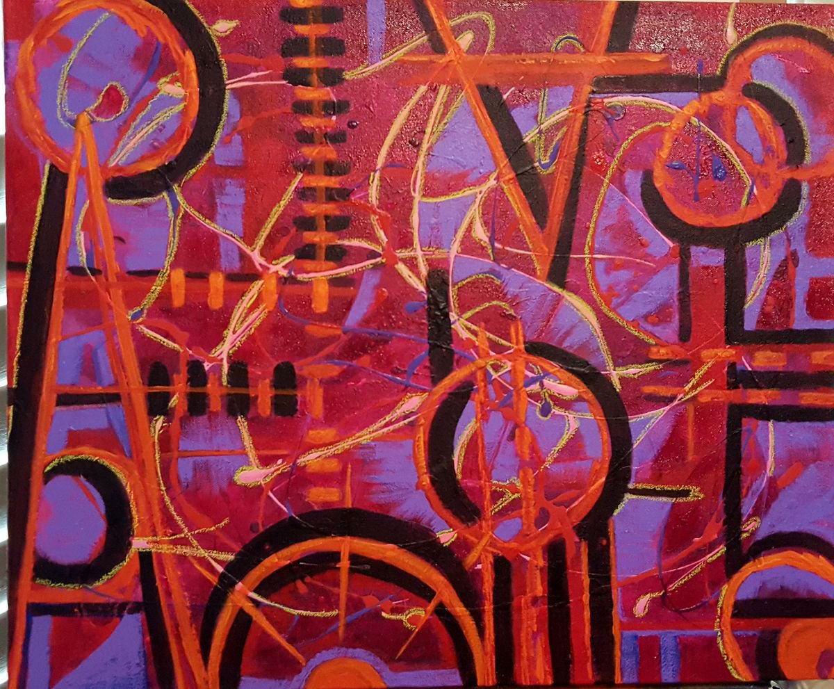 Abstract Painting By Cathy Maiorano, 24 X 20, Telecommunications, Original Artwork