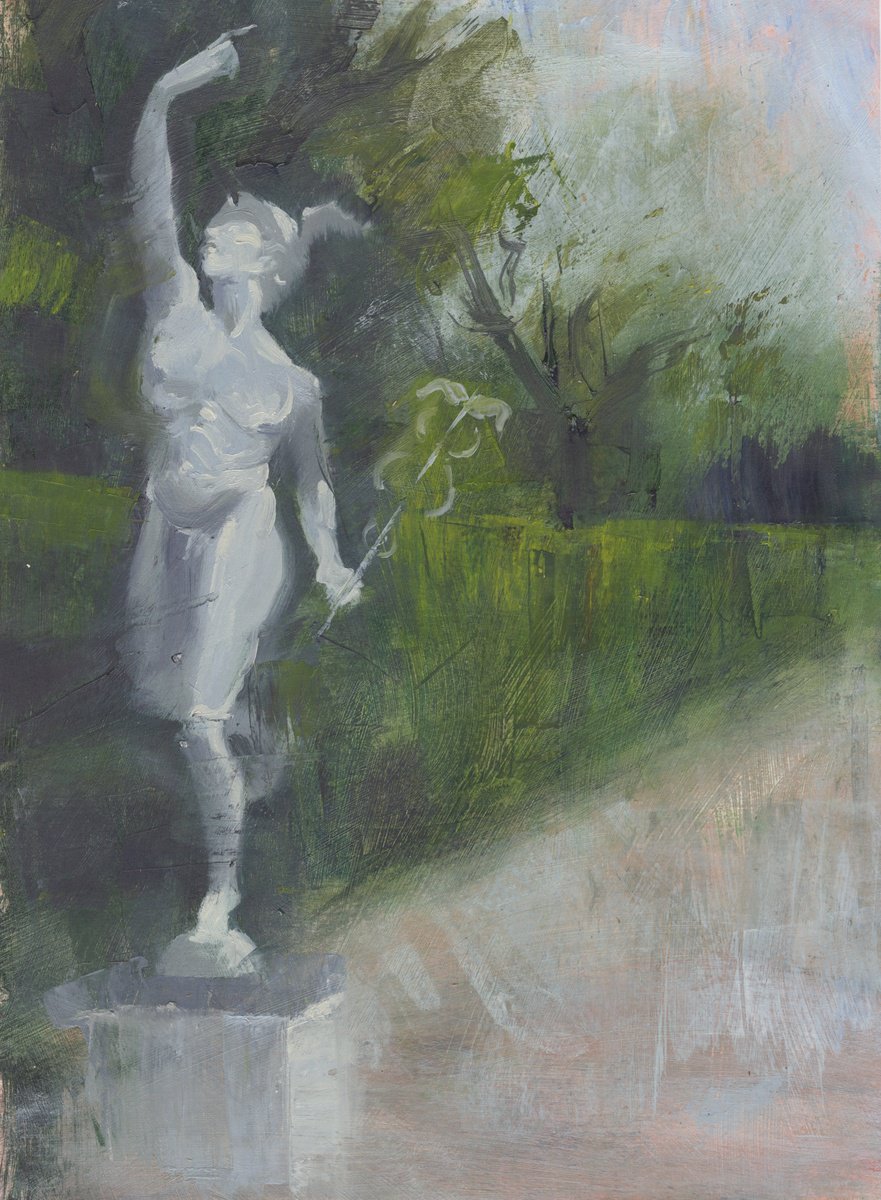Impressionistic Botanical Acrylic Painting By Ray Belletty, 8 X 12", Statue Of Mercury, Original Artwork