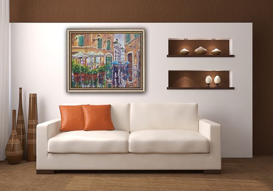Original 28" x 22" Oil Painting Of Rome, "Cafe Roma"