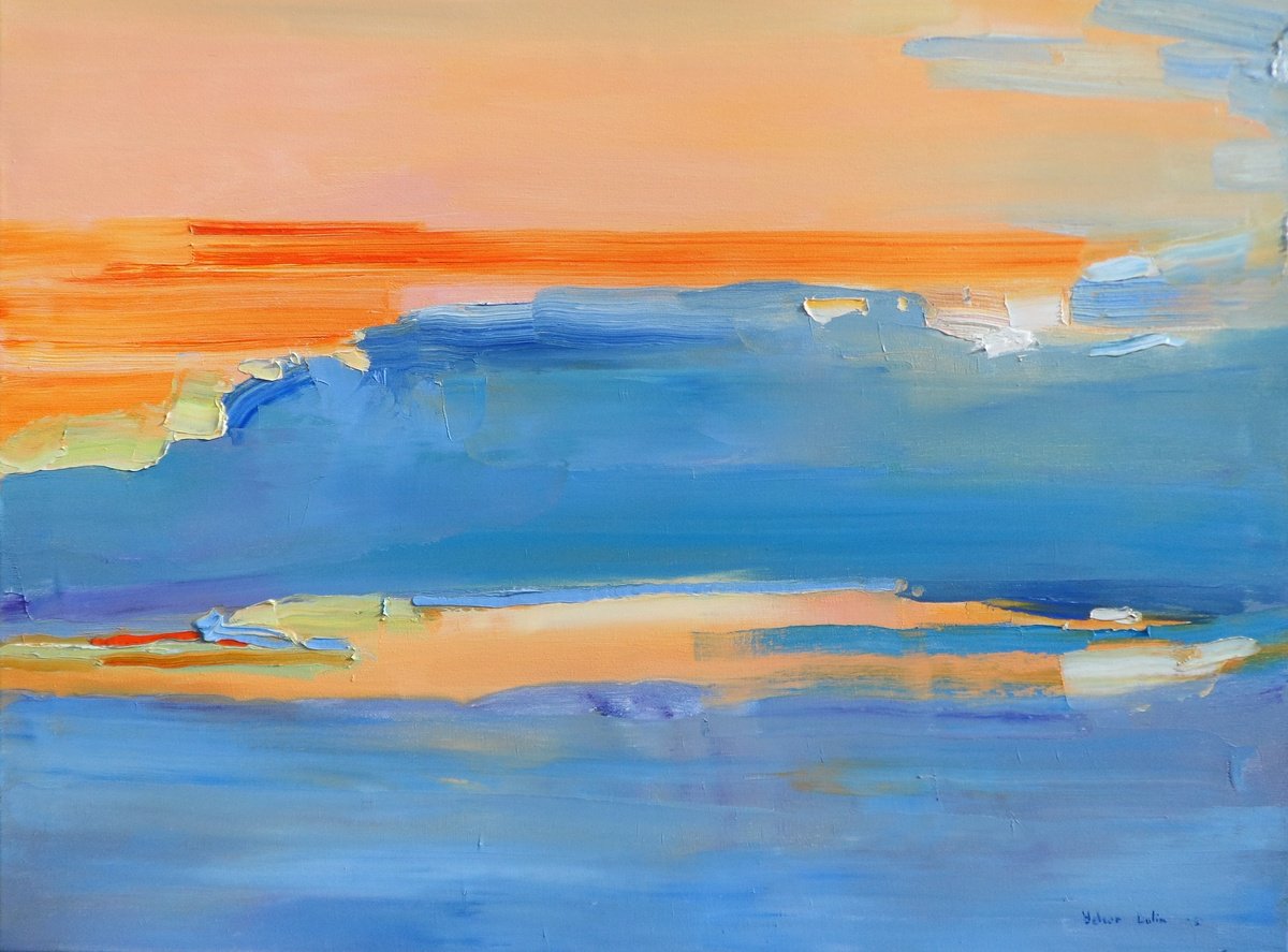 Impressionistic Landscape Oil Painting By Yehor Dulin, 31 X 24", "Sunset ", Original Artwork