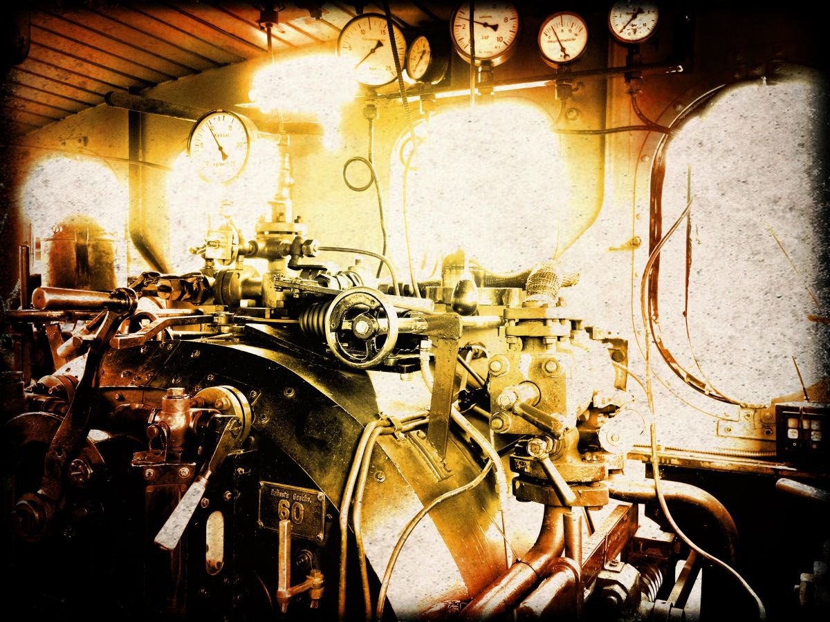Old steam trains in the depot - print on canvas 60x80x4cm - 08381m2 by Kuebler