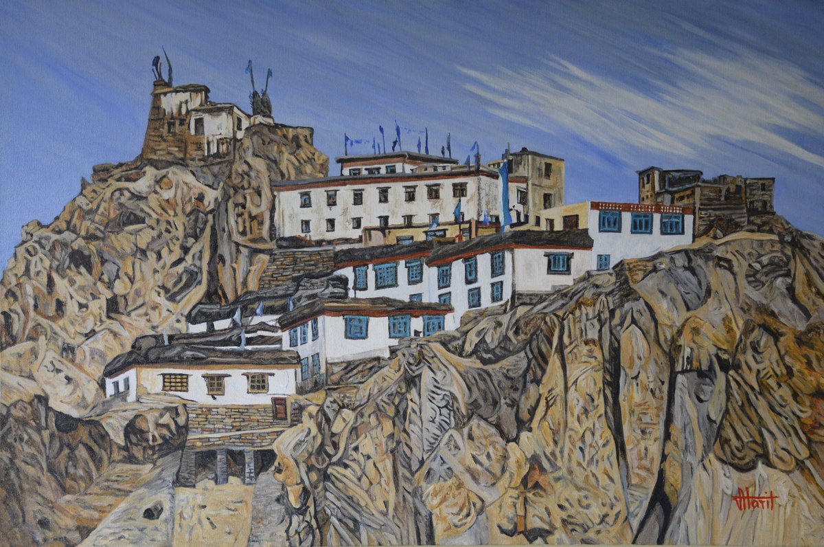 Dhankar Gompa Spiti By Ajay Harit, 36 X 24, Artwork For Sale On Artfinder