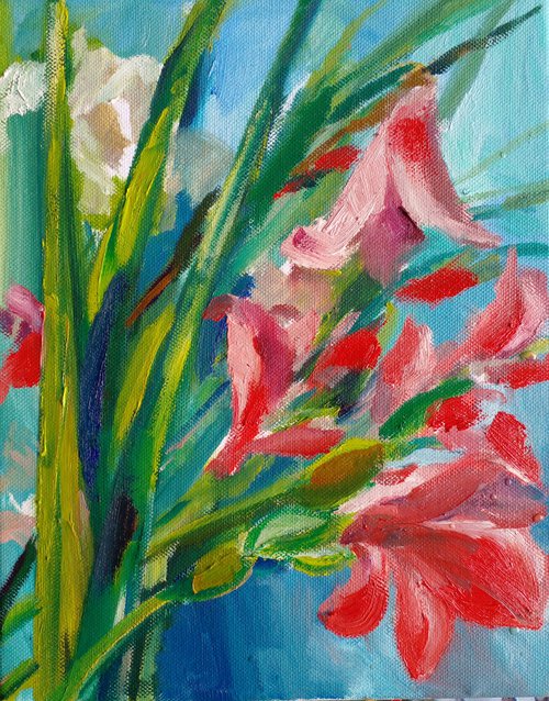 Gladioluses in the Garden by Oxana Raduga