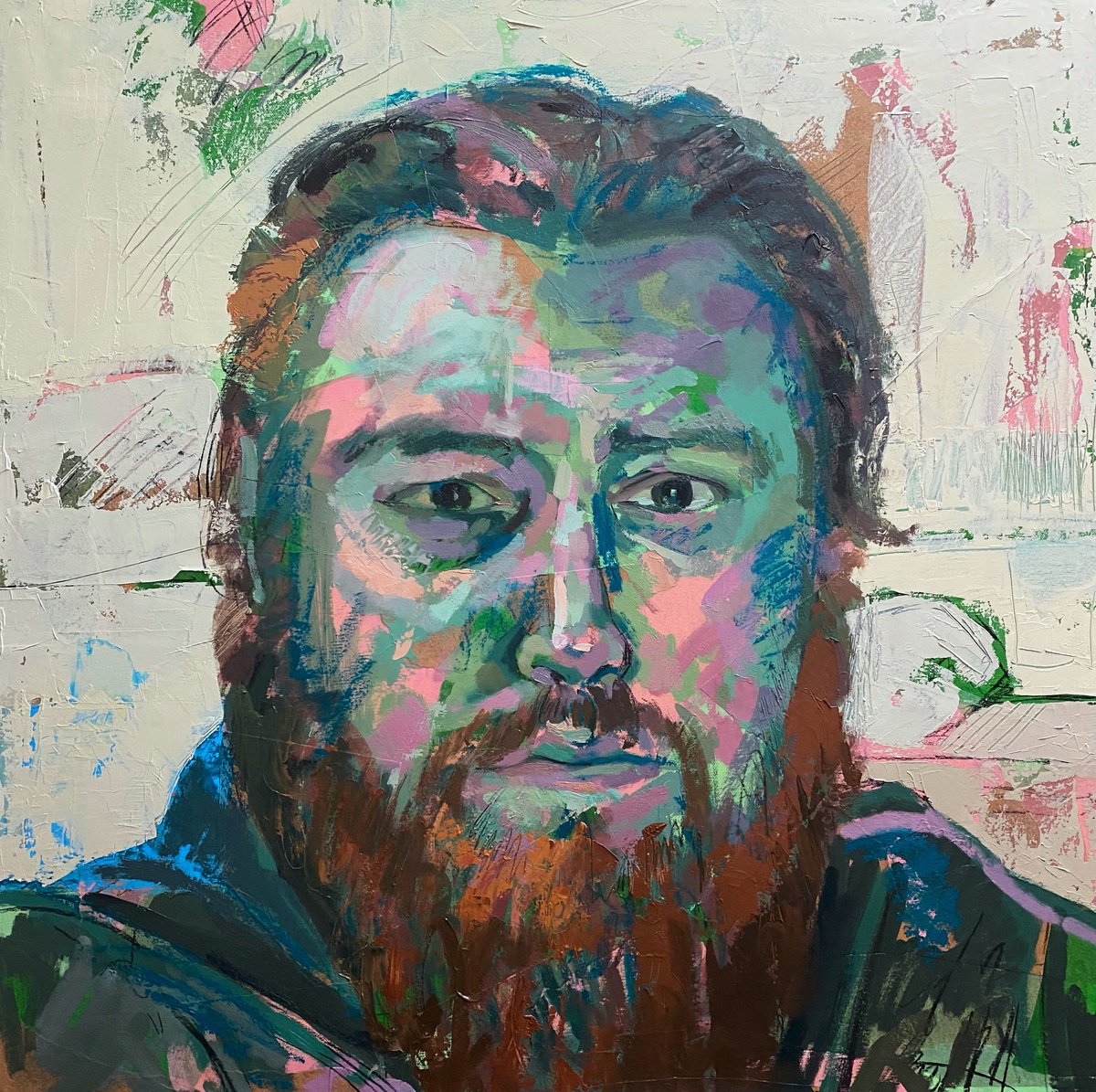 Expressive Portrait Painting By Andrew Newton, 31 X 31, Self Portrait - 2021, Original Artwork