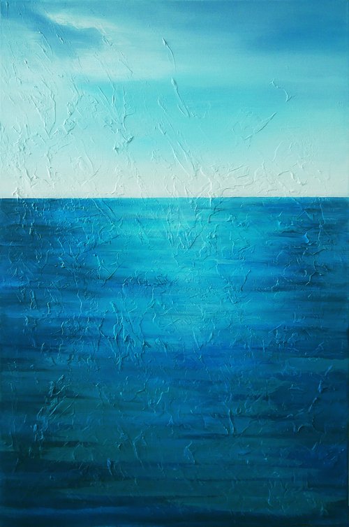 A large abstract ocean painting  "Ocean Breath" by Olesia Grygoruk