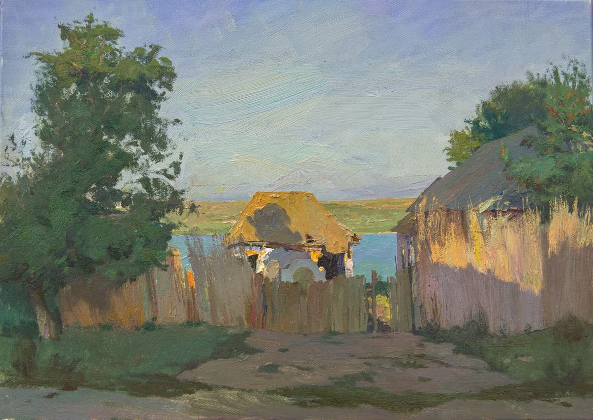 Expressive Landscape Oil Painting By Sergey Kostov, 28 X 20", The House Of Labo. Sunrise, Original Artwork