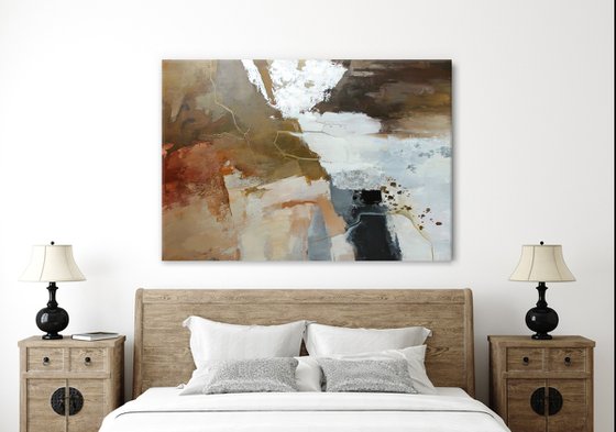 "Silence" Brown rust gray abstract art