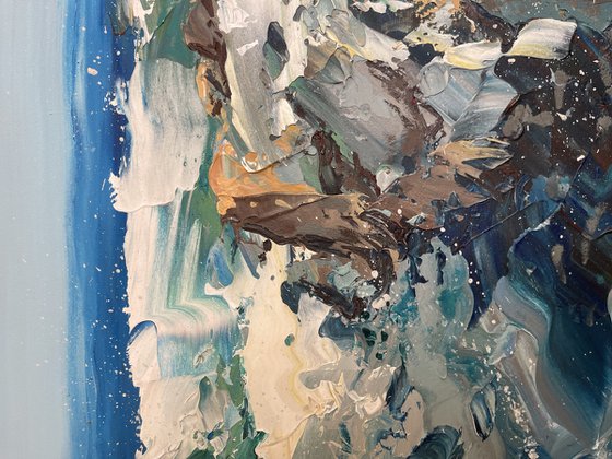 Ocean Waves - Modern Impressionist Sea Rocks