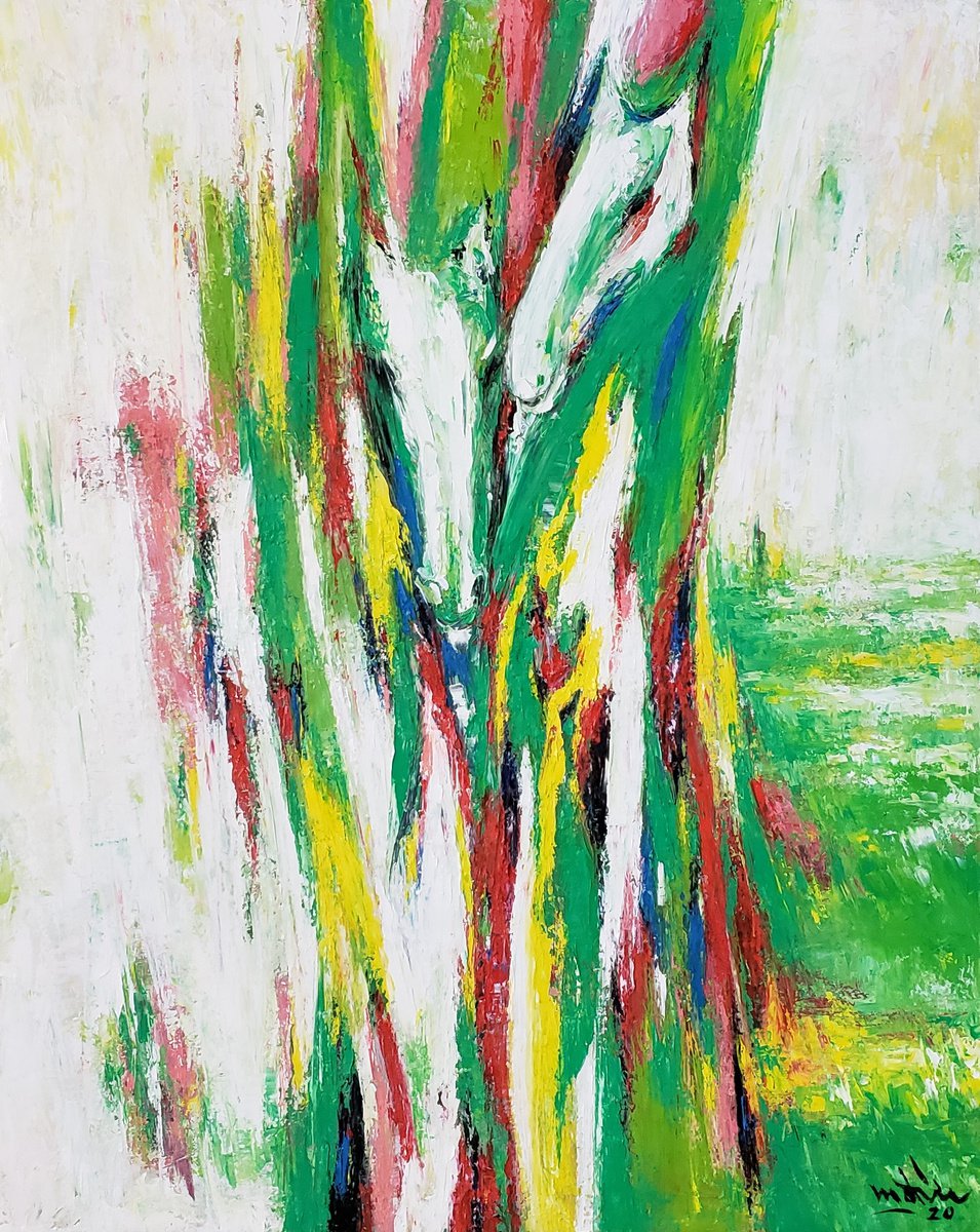 Abstract Landscape Oil Painting By Duc Tran, 24 X 30, Green Field, Original Artwork