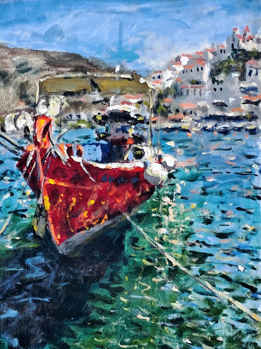  Red Fishing Boat By Dimitris Voyiazoglou, 17 X 20, Artwork For Sale On Artfinder