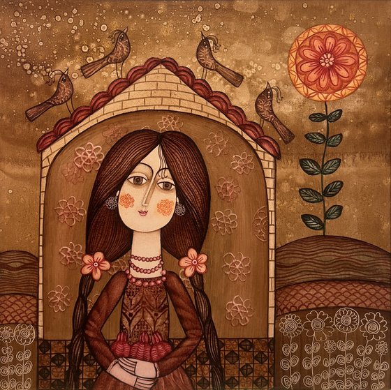 Portrait with Braids and Birds