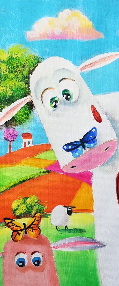 Cow and sheep butterflies folk art by Gordon Bruce
