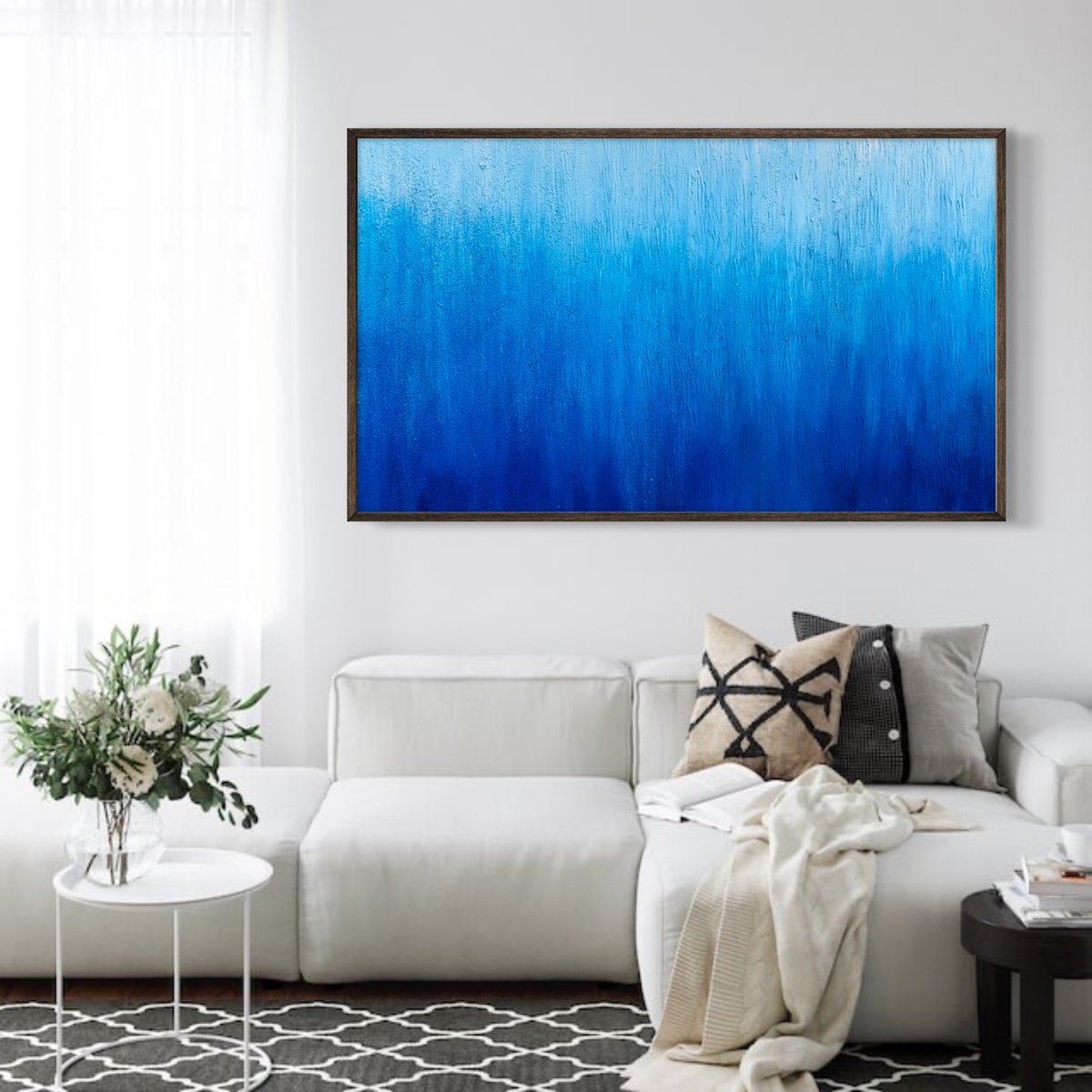 Expressive Abstract Oil Painting By Volodymyr Smoliak, 43 X 26", Blue Symphony, Original Artwork