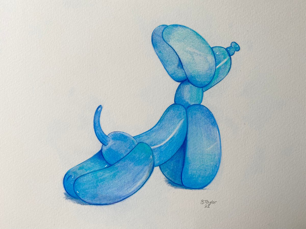 Blue balloon dog pencil drawing by Bethany Taylor