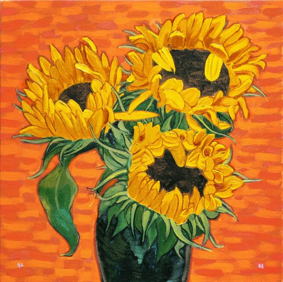 Three Sunflowers in a Vase