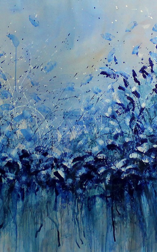 "Riding The Blues" - Super sized floral landscape painting by Cecilia Frigati