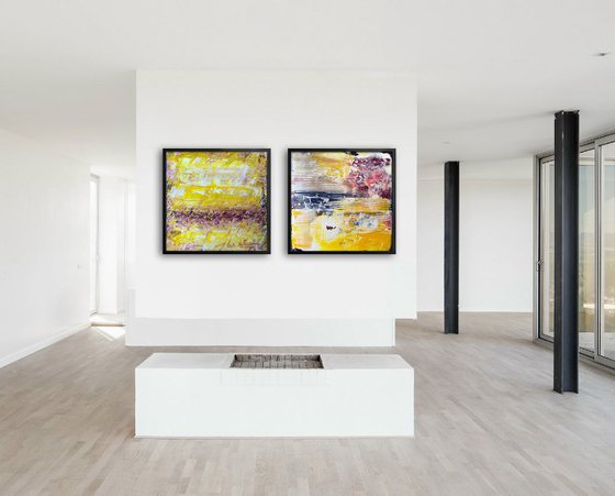 "What Are You, Yellow?" - Save As A Series - Original PMS Abstract Diptych Acrylic Paintings On Reclaimed Wood - 52" x 26"