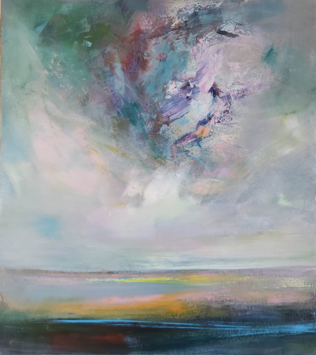 Abstract Landscape Acrylic Painting By Viktoria Shvoren, 28 X 31", Threat, Original Artwork