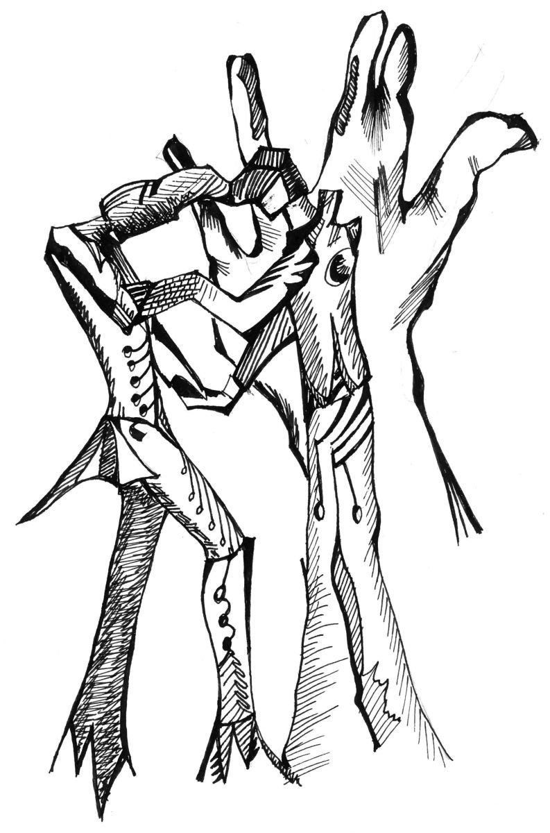 Graphic Portrait Ink Drawing By Kateryna Bortsova, 8 X 11", Duality, Original Artwork