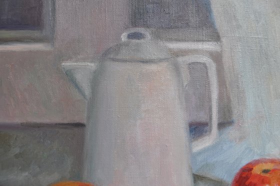 White jug and apples