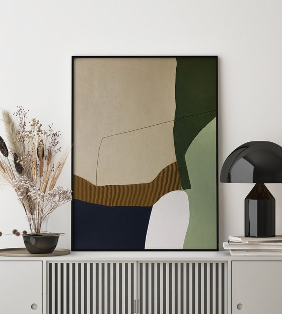 "Vista 2" Textured abstract navy green brown