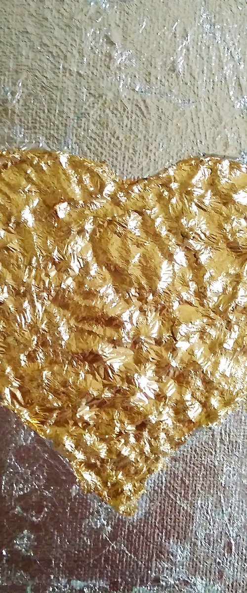 Gold Heart Painting Original Art Silver Leaf Artwork Impasto Mini Wall Art by Yulia Berseneva