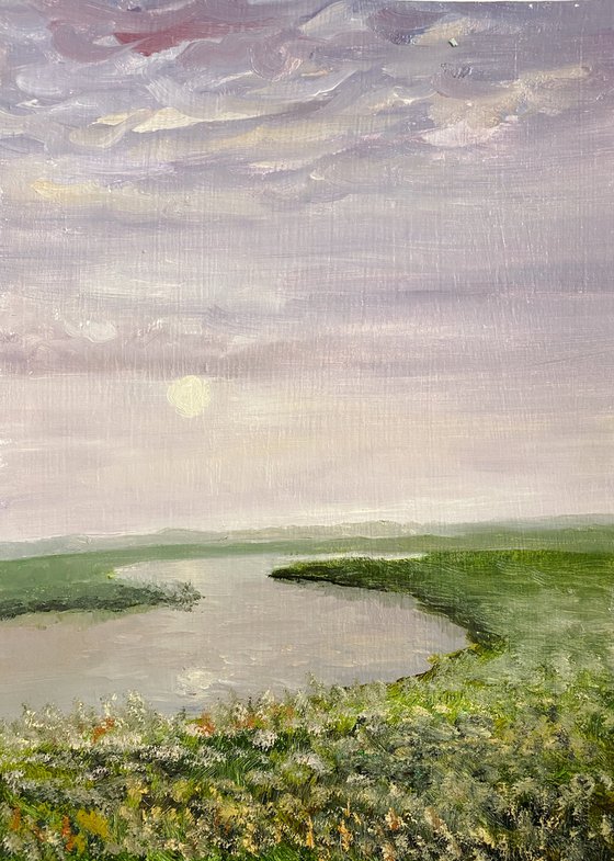 evening lake — modern landscape romantic scenery painting