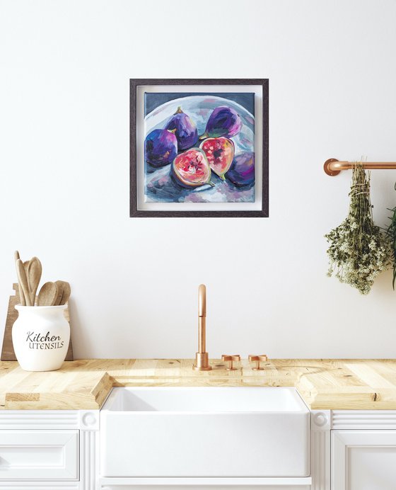 Still life with figs - original framed artwork, ready to hang