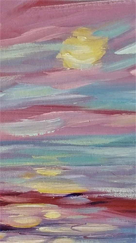 Sunset Skies lit by a full moon on a  warm Summers Night - semi abstract seascape