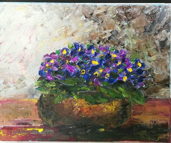 Pot with violets.