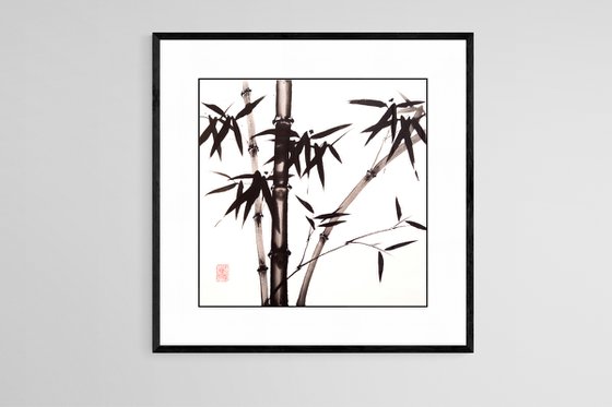 Three trunks and a young sprig of bamboo - Bamboo series No. 2115 - Oriental Chinese Ink Painting