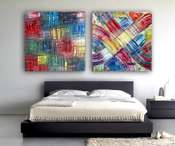 "Ebb And Flow" - Save As A Series - Original Extra Large PMS Abstract Diptych Oil Paintings On Canvas - 72" x 36"