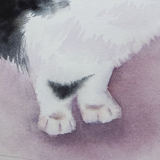 Black and White Cat in Watercolor Animal Pets Painting