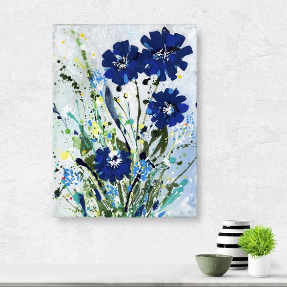 Blue Wishes -  Abstract Flower Painting  by Kathy Morton Stanion