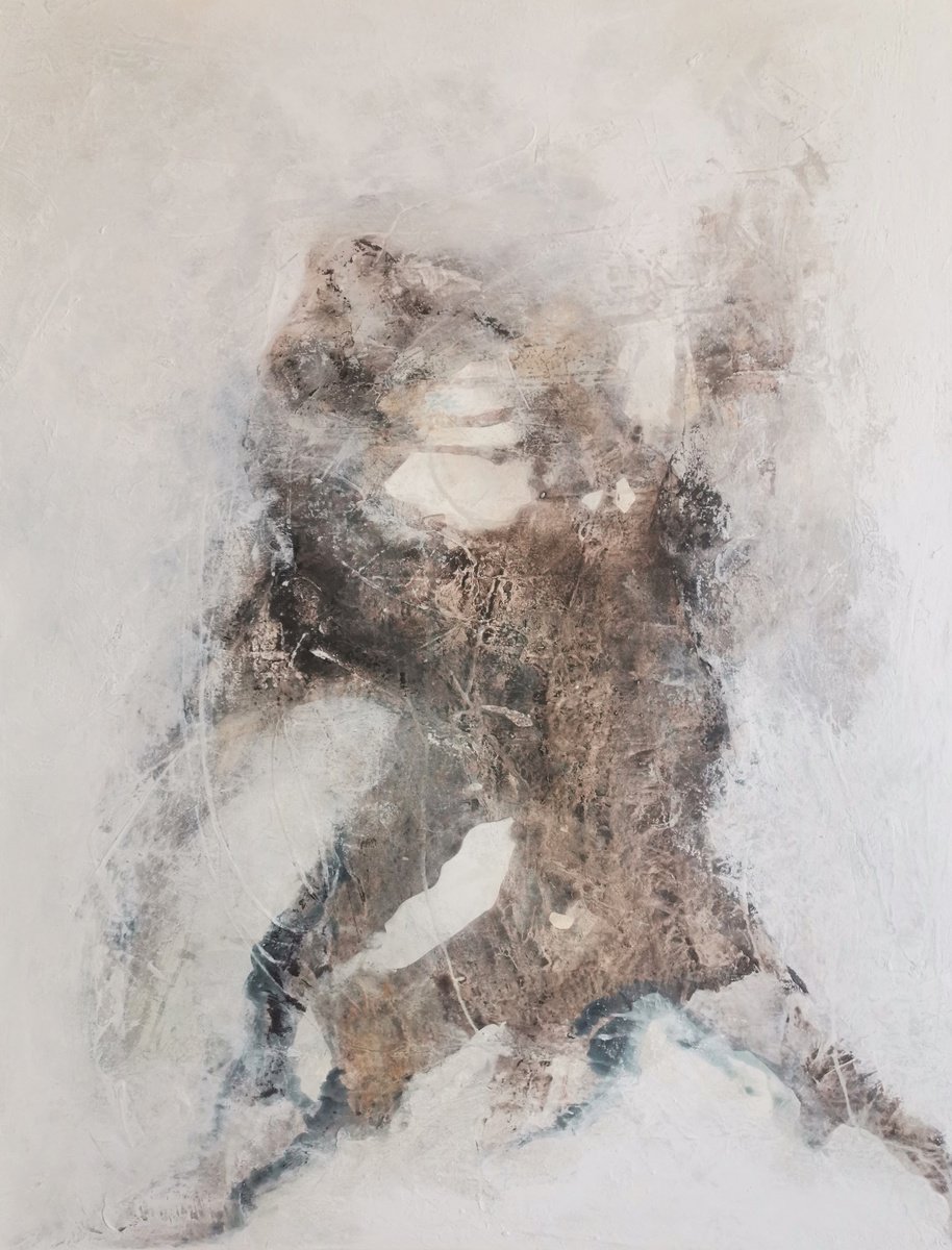 Expressive Abstract Acrylic Painting By Doris Duschelbauer, 35 X 46, The Embrace Of The Shadow, Original Artwork