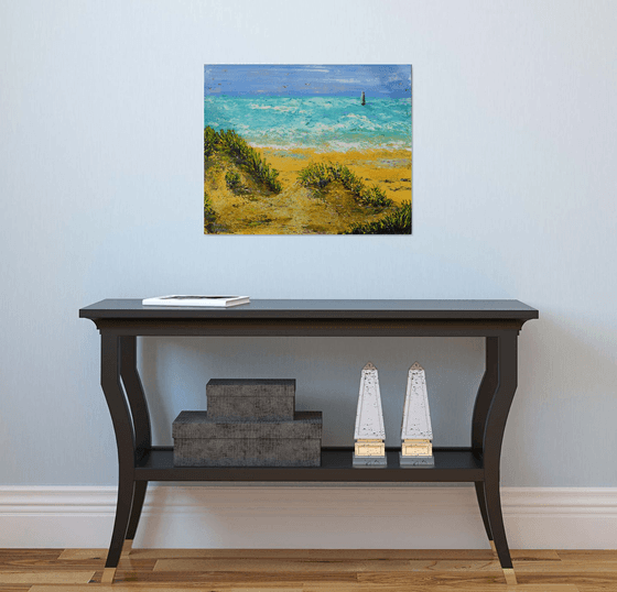 JOURNEY TO SAINT BREVIN.ORIGINAL PALETTE KNIFE SEASCAPE.PAINTING BY THIERRY VOBMANN.IMPRESSIONISTIC VAN GOGH STYLE.FREE SHIPPING.