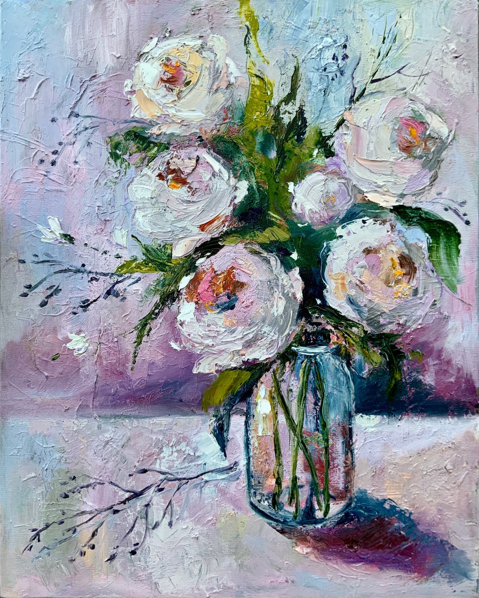Impressionistic Still Life Oil Painting By Alexandra Jagoda (Ovcharenko), 16 X 20, Ethereal Blooms, Original Artwork