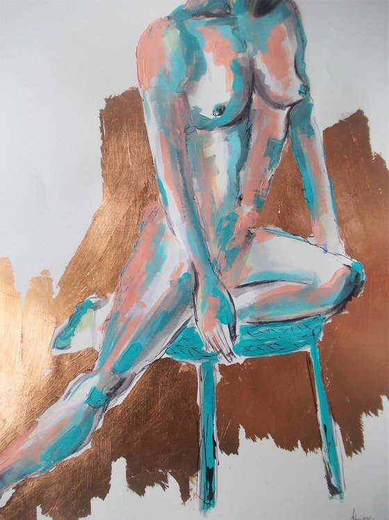 Radiant Form - Nude Woman Acrylic Mixed Media  Painting on Paper