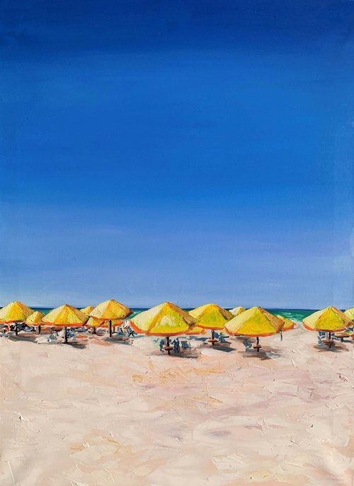 At the beach. Yellow parasols. by Vita Schagen
